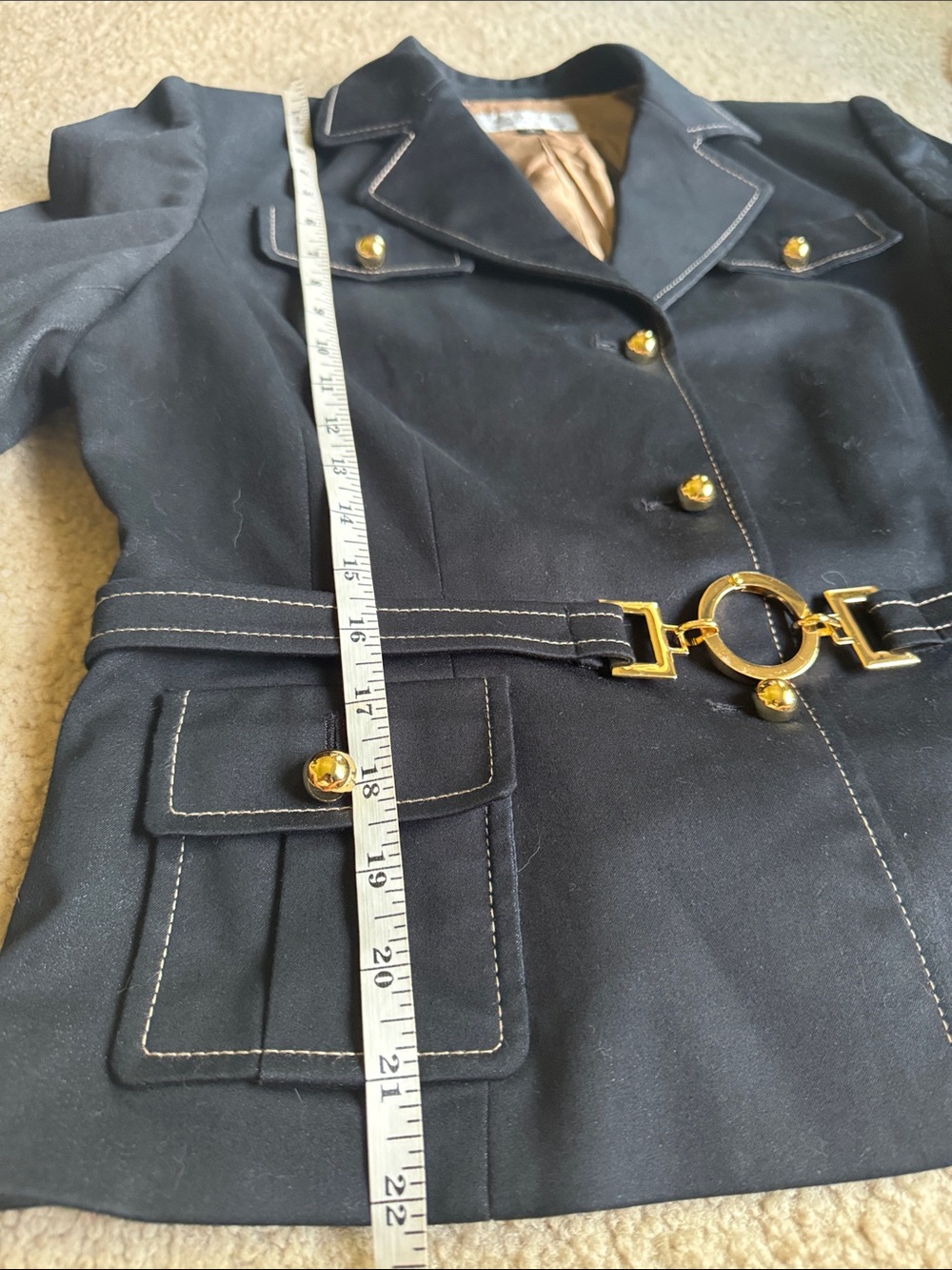 Tahari Arthur S Levine Y2K Belted Charcoal Blazer Gold Hardware Sz 10 - Picture 15 of 17